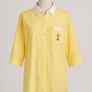 ⭐ 3/$15 Vintage Large Cotton Yellow White Floral Embroidered Shirt Dress